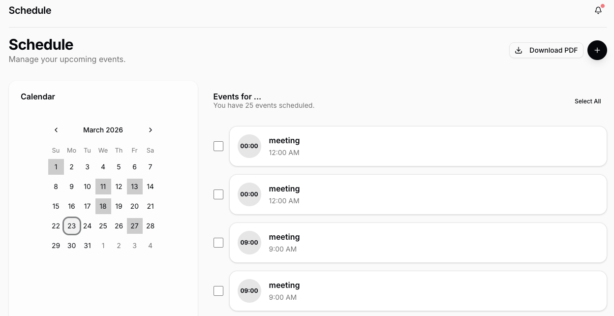 IIMS Schedule — Calendar View